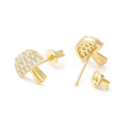 Clear Cubic Zirconia Mushroom Stud Earrings EJEW-P196-04G-1