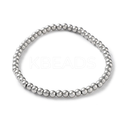 Non-Tarnish 316 Surgical Stainless Steel Round Beaded Stretch Bracelets BJEW-M305-01B-P-1
