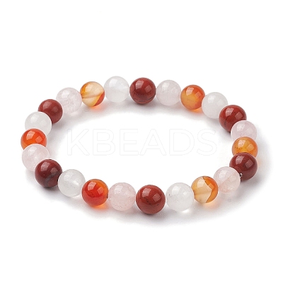 8mm Round Natural Red Jasper & Rose Quartz & Carnelian & Quartz Crystal Beaded Stretch Bracelets for Women X-BJEW-JB10625-04-1