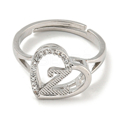 Heart with Letter Rack Plating Brass Micro Pave Cubic Zirconia Adjustable Rings for Women RJEW-I105-06P-Z-1