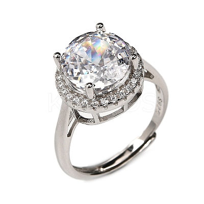 Adjustable 925 Sterling Silver Micro Pave Cubic Zirconia Cuff Rings for Women RJEW-F183-01B-01-1
