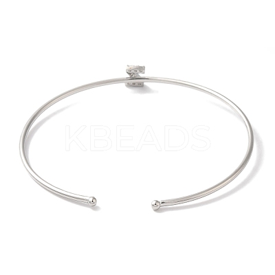 Rack Plating Brass Micro Pave Clear Cubic Zirconia Letter Open Cuff Bangles BJEW-A018-01P-Z-1