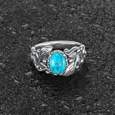 Zinc Alloy with Synthetic Turquoise Finger Rings FS-WGE57A9-04-1