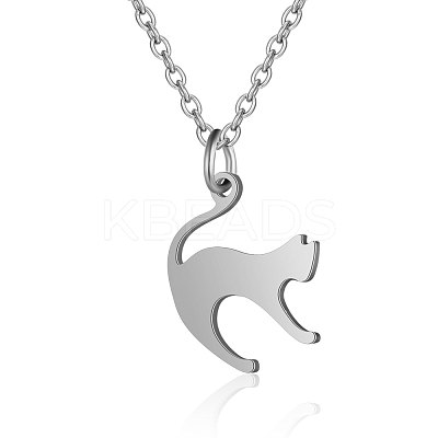 Non-Tarnish 201 Stainless Steel Kitten Pendant Necklaces NJEW-T009-JN126-40-1-1