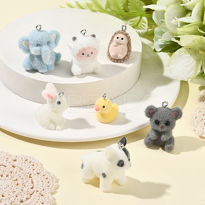 5Pcs Flocky Resin Pendants FIND-YW0009-13-1