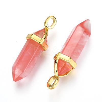 Cherry Quartz Glass Double Terminated Pointed Pendants G-G902-C09-1