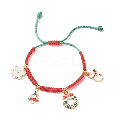 Christmas Wreath & Snowman & Snowflake Alloy Charm Braided Bead Bracelet for Women BJEW-JB08194-1