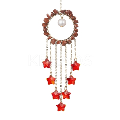 Glass Star Pendant Decorations HJEW-JM01247-05-1