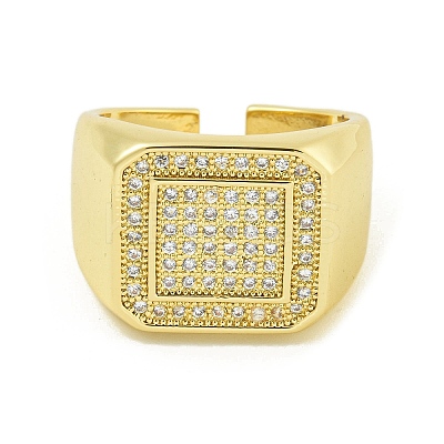 Brass with Cubic Zirconia Open Cuff Rings RJEW-U011-06B-G-1