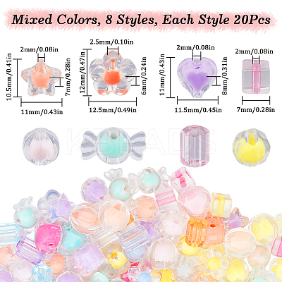 160Pcs 8 Styles Transparent Acrylic Beads TACR-SP0001-10-1