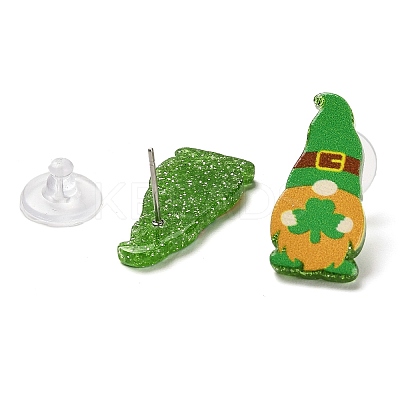 Saint Patrick's Day Theme Acrylic & 304 Stainless Steel Stud Earring for Women Men EJEW-H112-01E-1