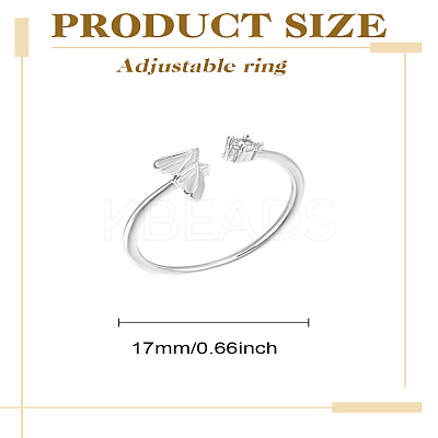 1Pc Letter Brass Rhinestone Open Cuff Rings for Women AJEW-LP0004-47Z-S-1
