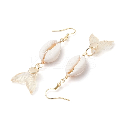 Natural Cowrie Shell Glass Dangle Earrings EJEW-JE06385-06-1