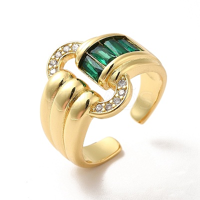 Ion Plating(IP) Cubic Zirconia Oval Buckle Shape Open Cuff Ring RJEW-C041-09G-1