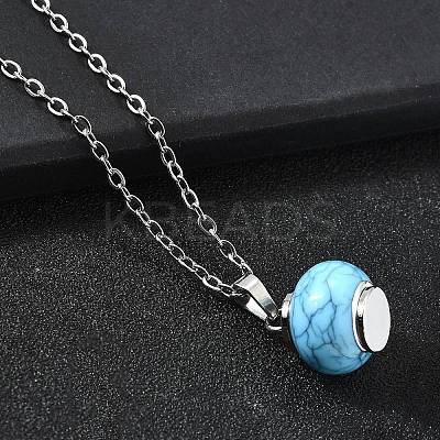 Synthetic Turquoise Rondelle Pendant Urn Ashes Necklaces NJEW-K393-01P-1