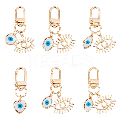 6Pcs 6 Style Evil Eye Resin Pendant Decorations for Women KEYC-AR0001-21-1