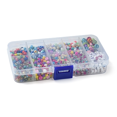 DIY Flat Round & Round Acrylic & Glass Seed Beads Jewelry Making Findings Kits DIY-FS0006-45-1