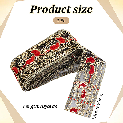 Flower Pattern Ethnic Style Embroidery Floral Polyester Ribbons OCOR-WH0070-322A-03-1