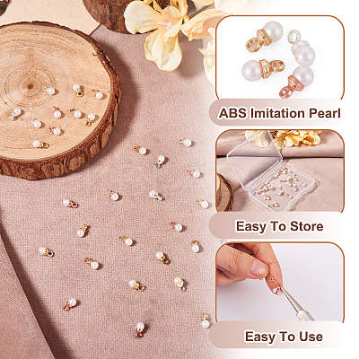 40Pcs 4 Colors Brass ABS Imitation Pearl Pendants KK-TA0001-73-1