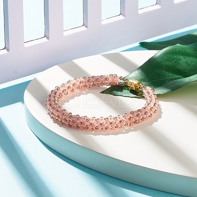 Glass Seed Beaded Bracelet with Brass Magnetic Clasps BJEW-JB07801-04-1