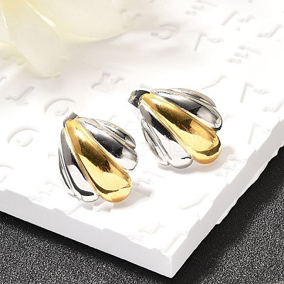 304 Stainless Steel Two Tone Stud Earrings EJEW-F355-04GP-02-1