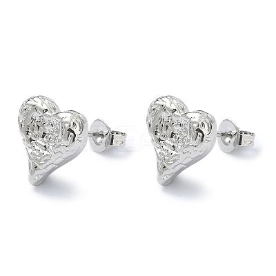 Brass Heart Stud Earrings for Valentine's Day EJEW-Q780-09P-1