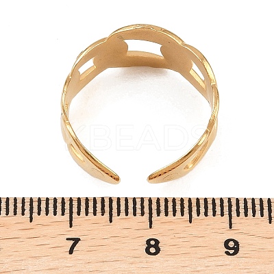 Ion Plating(IP) 304 Stainless Steel Curb Chain Shape Cuff Ring for Women RJEW-C025-31G-1