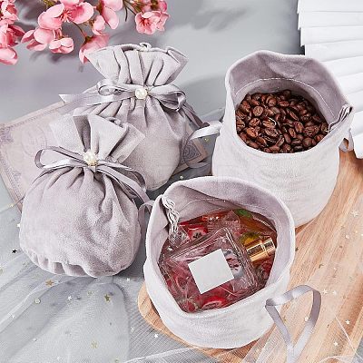 Velvet Jewelry Bags with Drawstring & Plastic Imitation Pearl TP-NB0001-20D-1