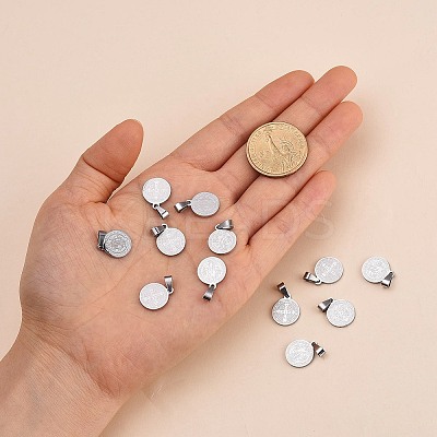 Non-Tarnish Flat Round with San Benito & Word 304 Stainless Steel Charms LS-STAS-I036-03C-1