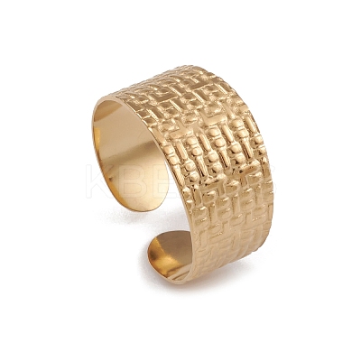 Ion Plating(IP) 304 Stainless Steel Textured Open Cuff Rings for Women RJEW-G285-14G-1