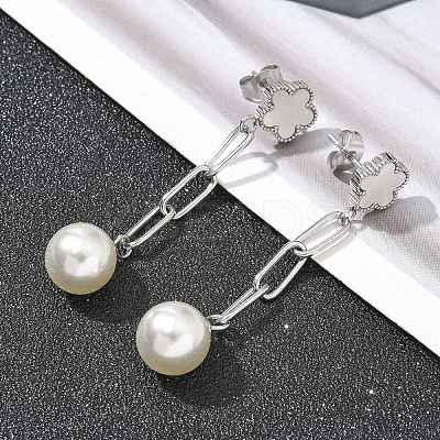 304 Stainless Steel Flower Dangle Stud Earrings EJEW-C096-54P-1