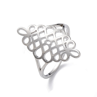 Non-Tarnish Hollow Out Chinese Knot 304 Stainless Steel Finger Ring for Women RJEW-E073-09P-1