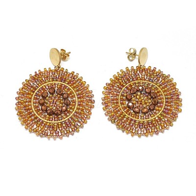 Handmade Woven Glass Beads Dangle Stud Earrings EJEW-F235-I05-1