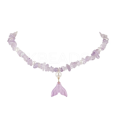 Natural Ametrine Chip & Imitaton Round Pearl Beaded Adjustable Necklaces NJEW-JN05227-04-1