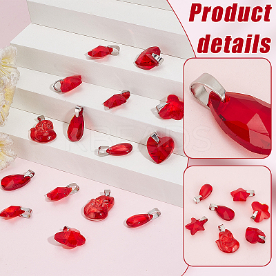 70Pcs 7 Styles Transparent Glass Pendants PALLOY-PH01663-1