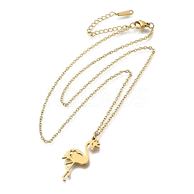 304 Stainless Steel Flamingo Shaped Pendant Cable Chain Necklaces for Women Men NJEW-Q032-02B-G-1
