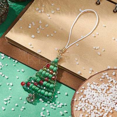 Christmas Glass Seed Beaded Pendant Decorations HJEW-TA00013-1