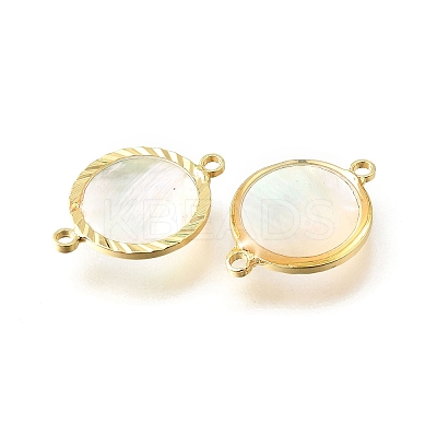 Brass Pave Natural White Shell Connector Charms KK-E794-01G-03-1