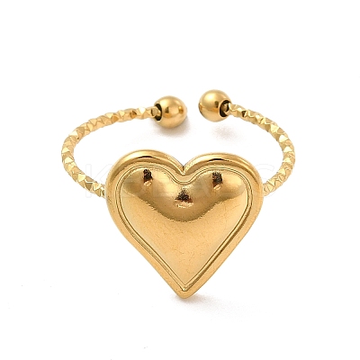 Ion Plating(IP) 304 Stainless Steel Heart Open Cuff Ring for Women RJEW-E066-04G-1