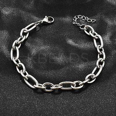 304 Stainless Steel Figaro Chains Bracelets for Men Women BJEW-R021-07P-1