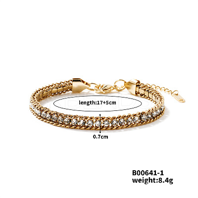 Sparkling European Style Stainless Steel Crystal Rhinestone Chain Bracelets for Women LS-CU3590-1-1