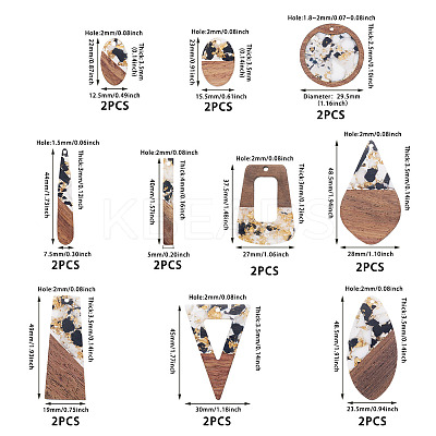 20Pcs 10 Styles Opaque Resin & Walnut Wood Pendants RESI-TA0003-69-1