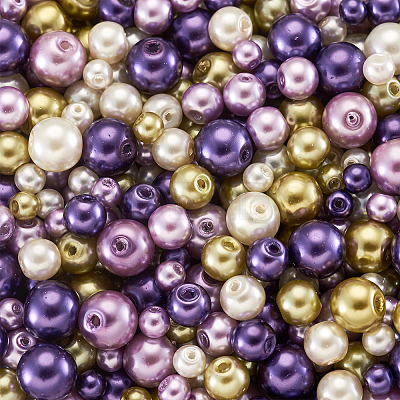 12 Strands 12 Styles Baking Paint Pearlized Glass Pearl Round Bead Strands HY-CW0001-03B-1