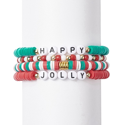 4Pcs 4 Style Polymer Clay Heishi Surfer Stretch Bracelets Set BJEW-TA00268-1