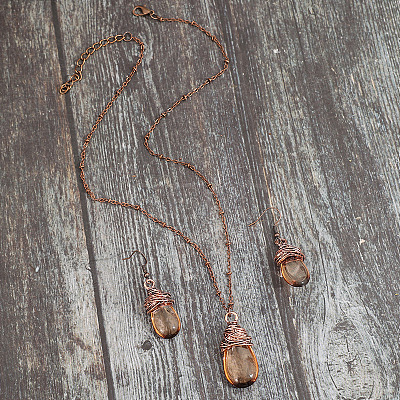 Teardrop Alloy Glass Pendant Necklaces & Dangle Earrings Sets FS-WGA3296-01-1
