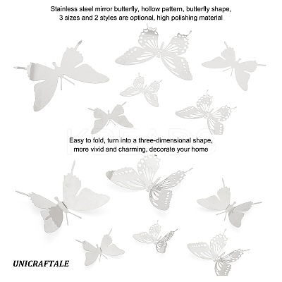 12Pcs 6 Style Stainless Steel Butterfly Wall  Decoration Pendants STAS-UN0036-52P-1