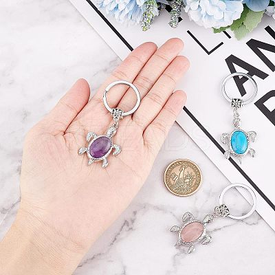 3Pcs 3 Style Natural & Synthetic Stone Keychain KEYC-OC0001-22-1