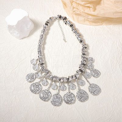 Zinc Alloy Textured Coin Tassel Bib Necklaces for Women FS-WG89C47-02-1