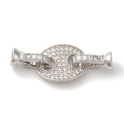Coffee Bean Rack Plating Brass Micro Pave Clear Cubic Zirconia Fold Over Clasps KK-A225-10P-1