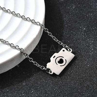 201 Stainless Steel Camera with Heart Link Bracelets BJEW-B128-04P-1
